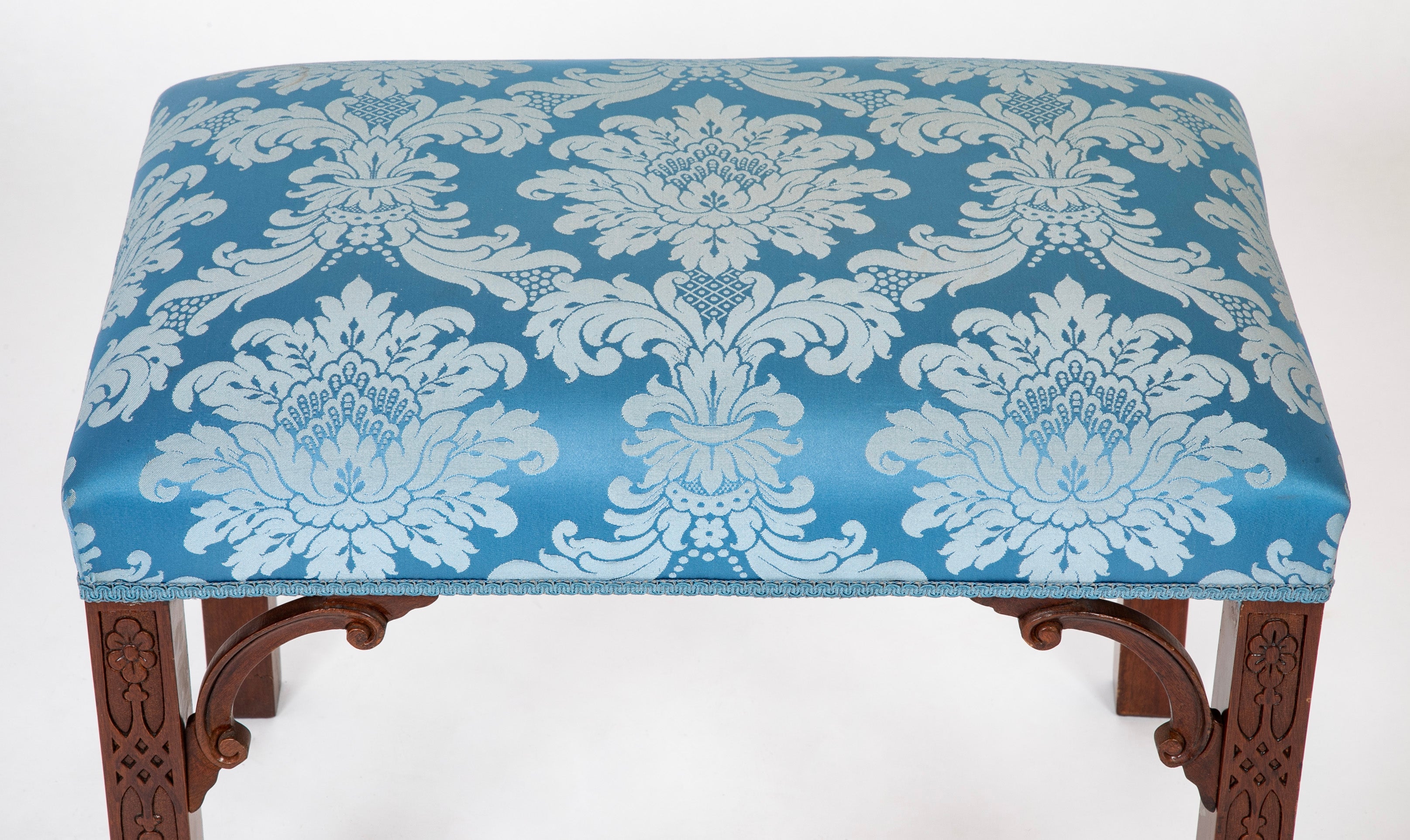 George III Style Blind Fret Corner Bracket Upholstered Stool
