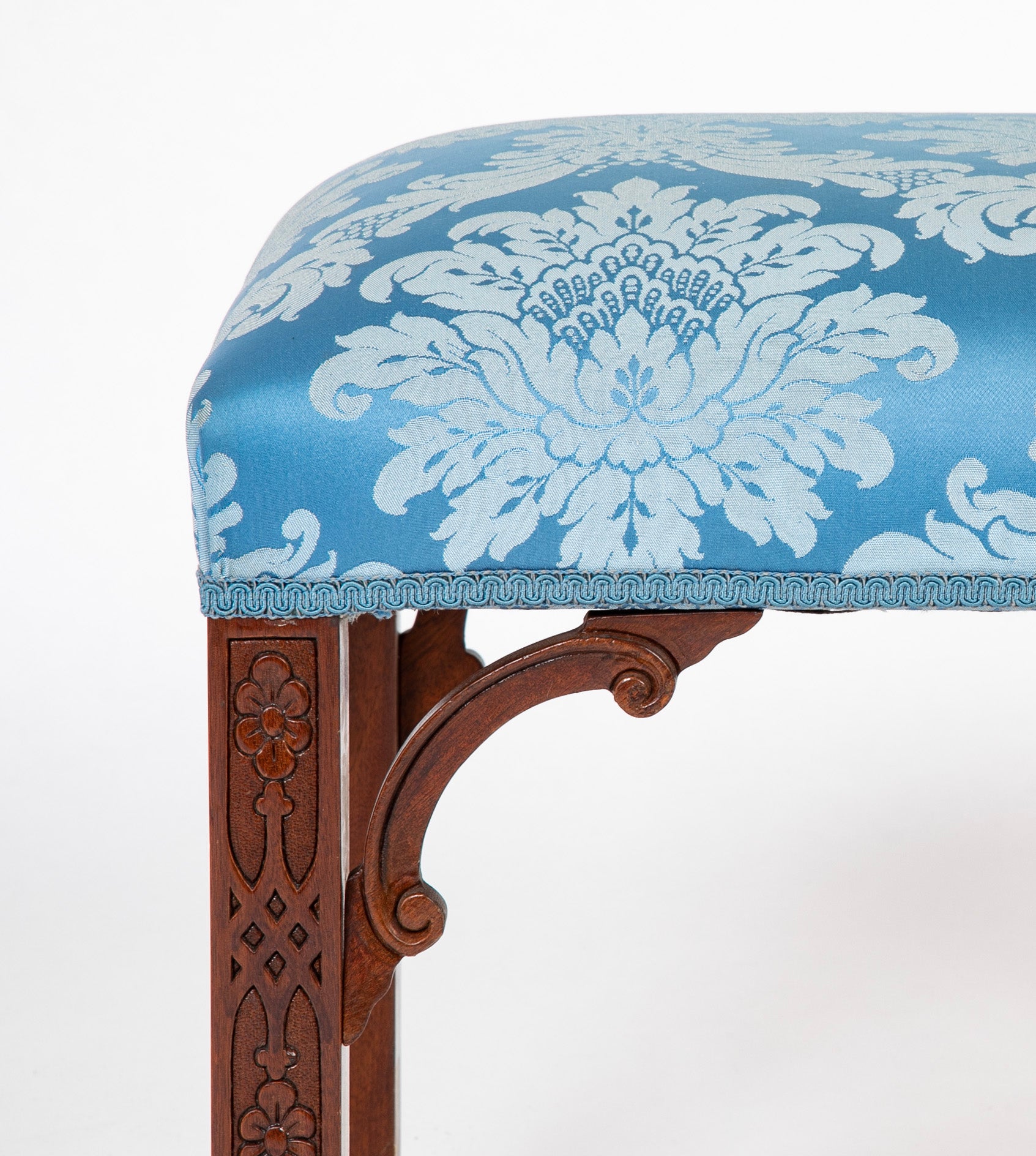 George III Style Blind Fret Corner Bracket Upholstered Stool