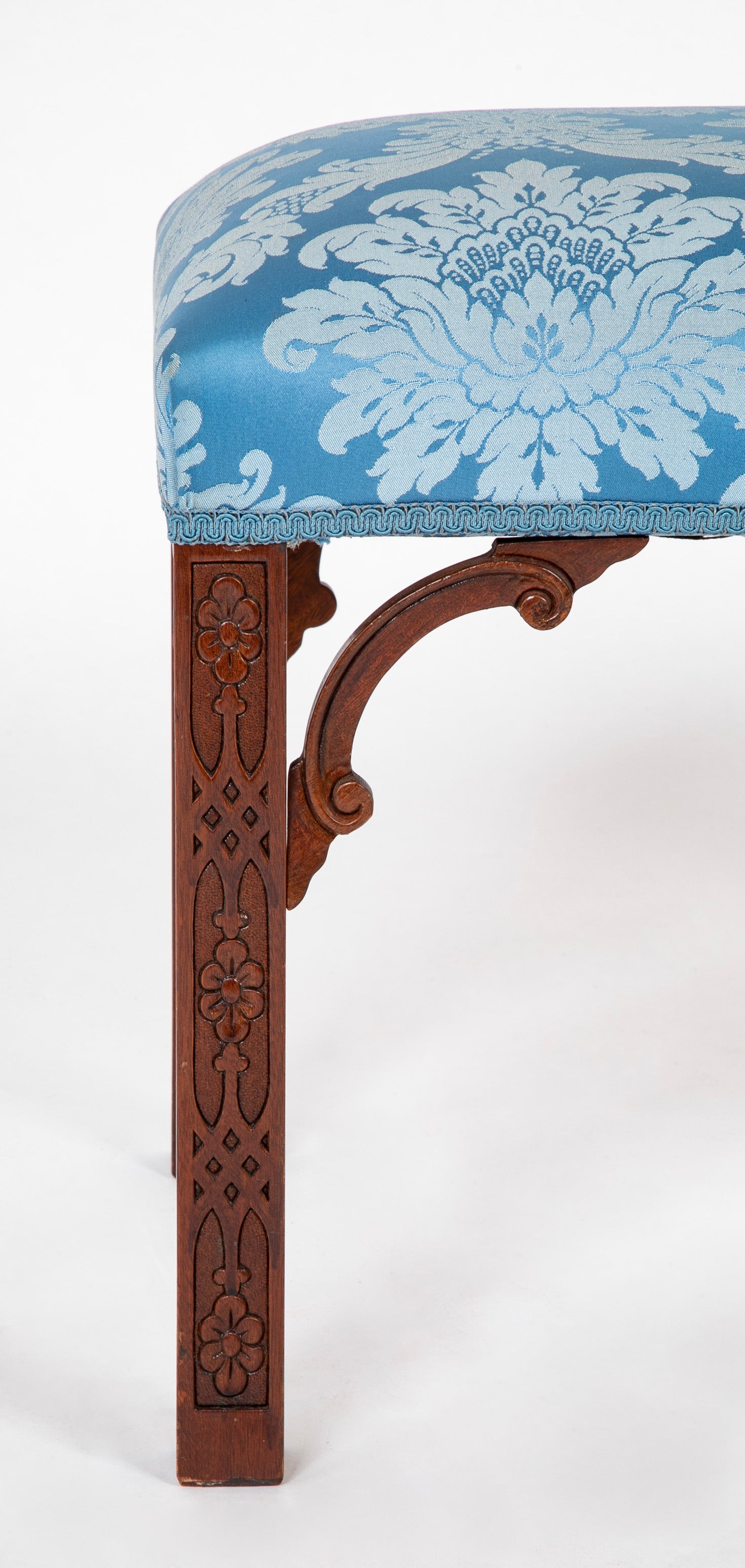 George III Style Blind Fret Corner Bracket Upholstered Stool