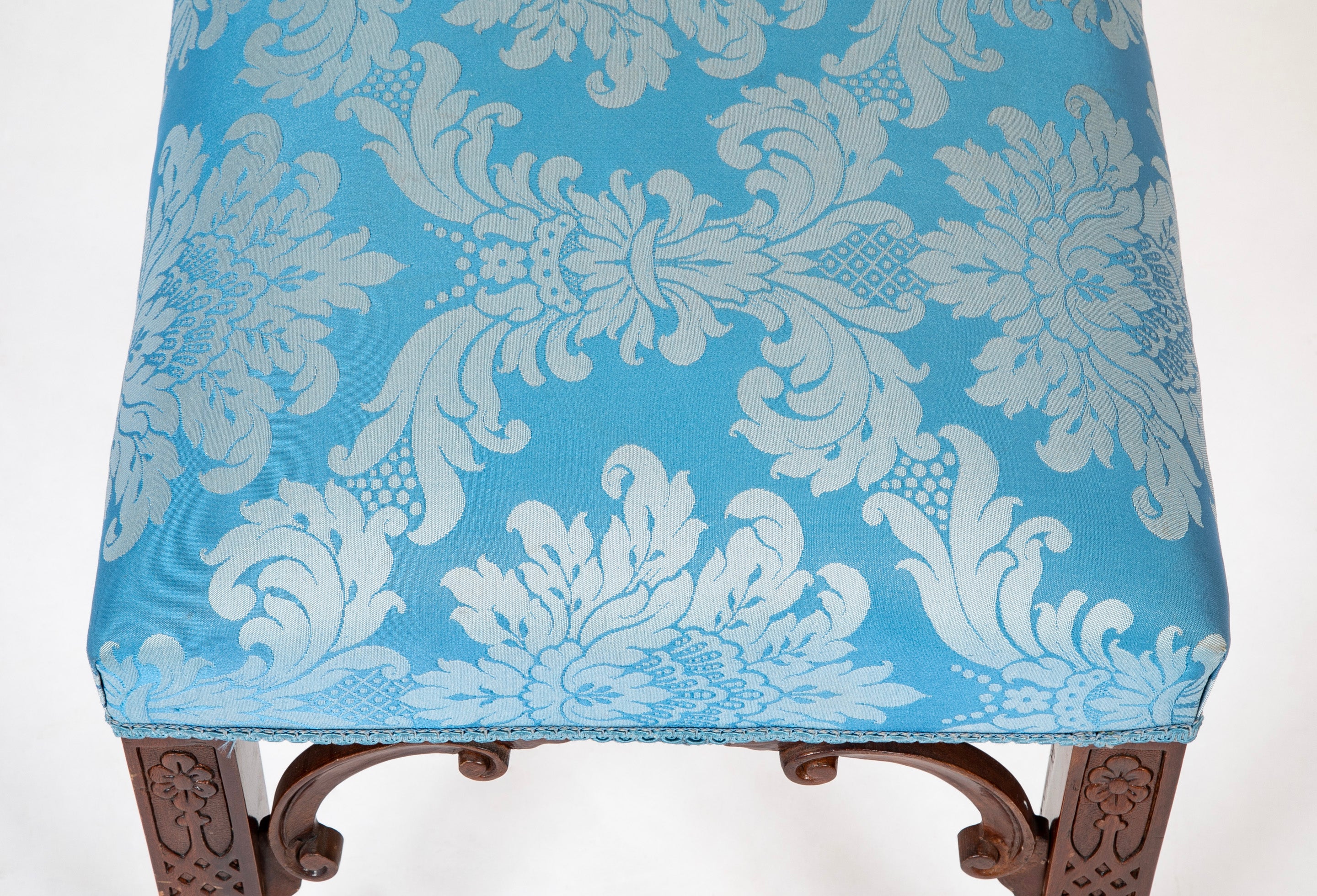 George III Style Blind Fret Corner Bracket Upholstered Stool