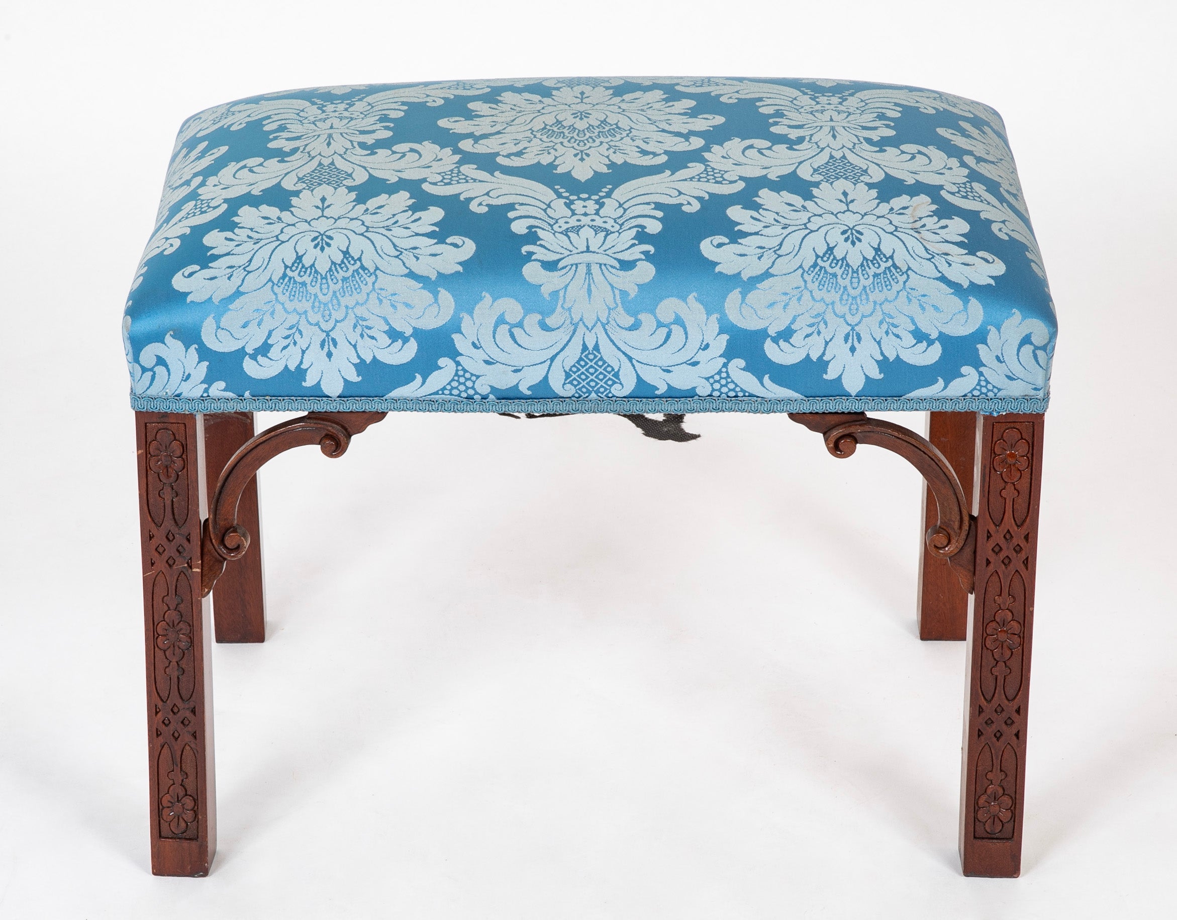 George III Style Blind Fret Corner Bracket Upholstered Stool