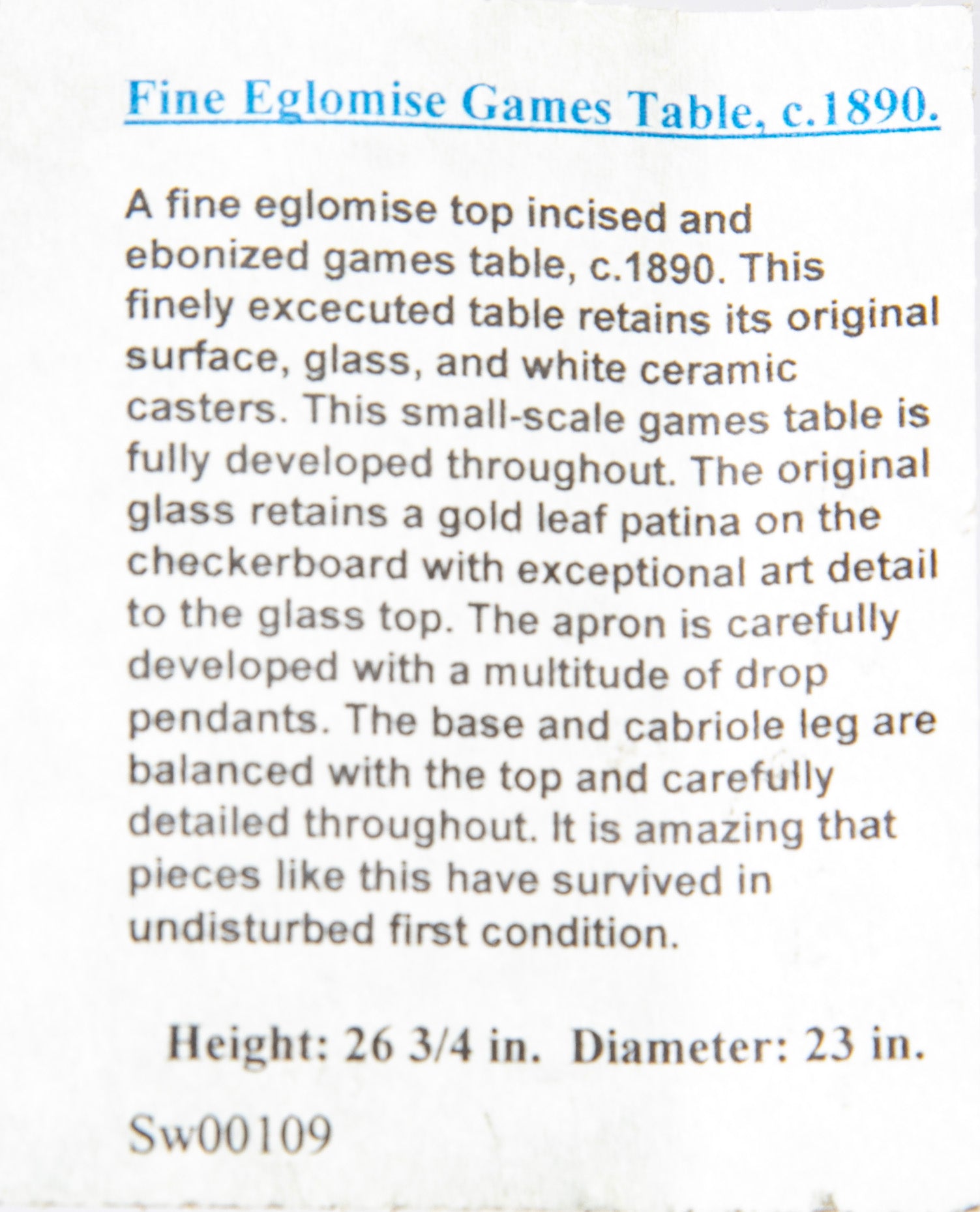 Late 19th Century Eglomise Top Games Table from The Stanley Weiss Collection