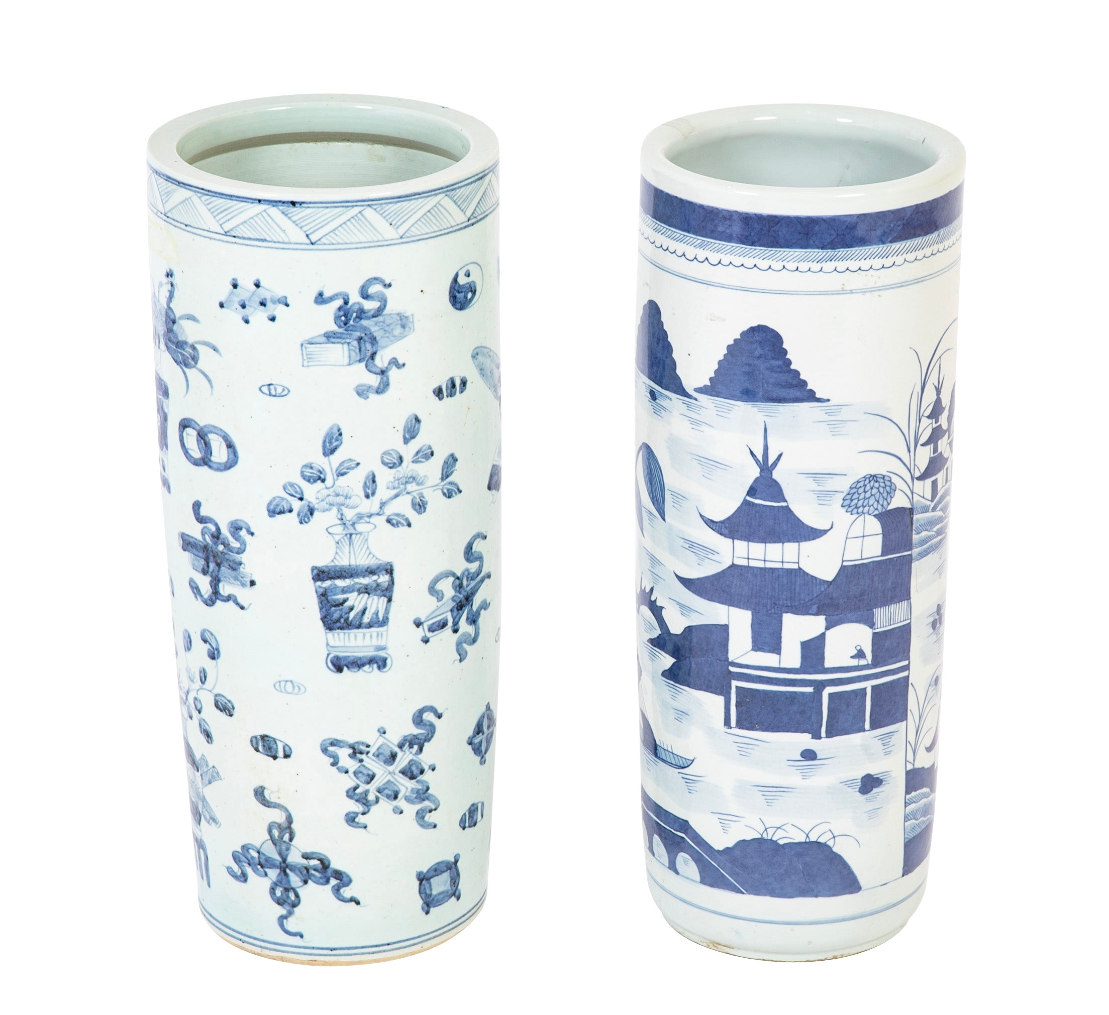 Two Similar Chinese Blue & White Porcelain Umbrella Stands Priced Individually