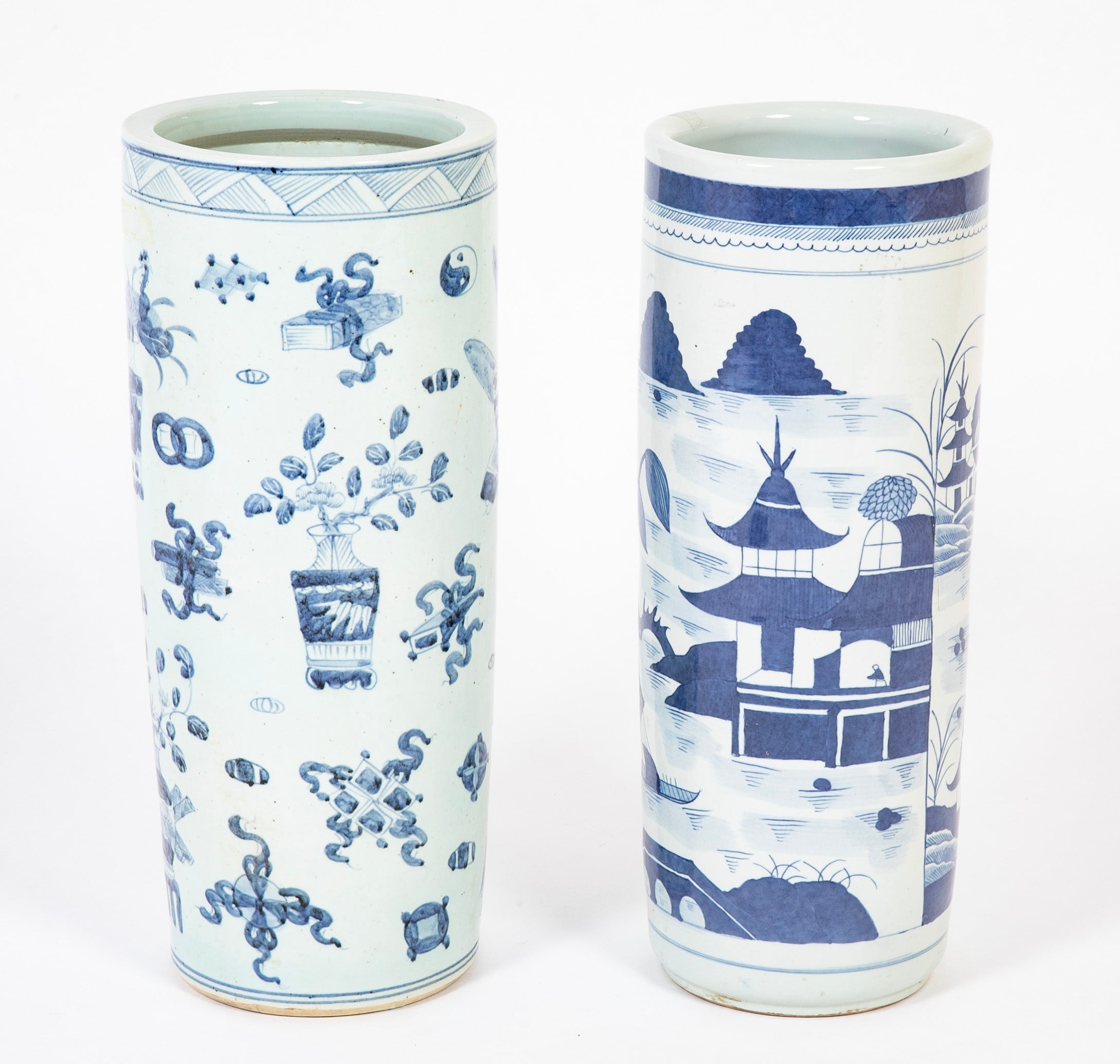 Two Similar Chinese Blue & White Porcelain Umbrella Stands Priced Individually