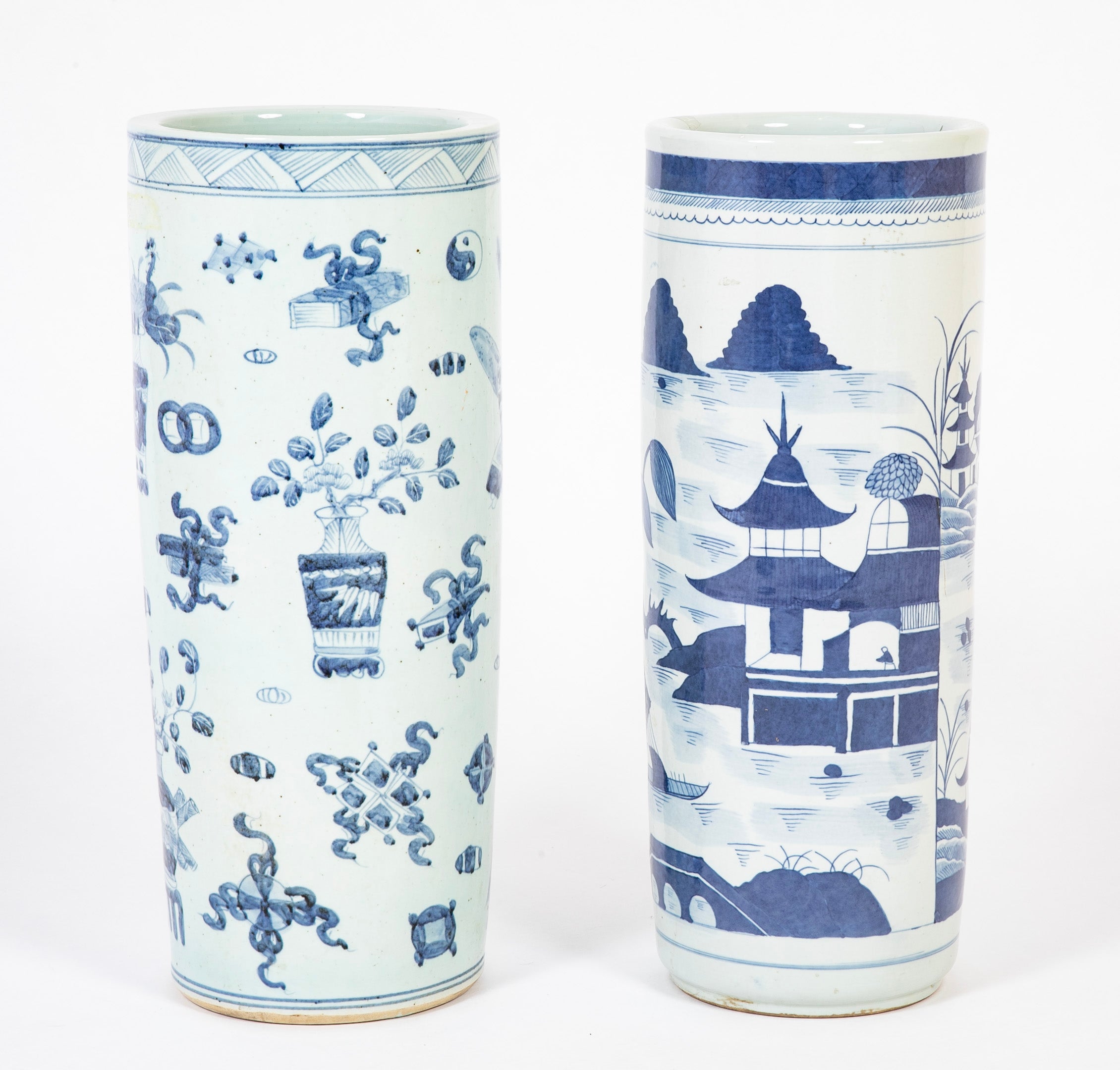 Two Similar Chinese Blue & White Porcelain Umbrella Stands Priced Individually