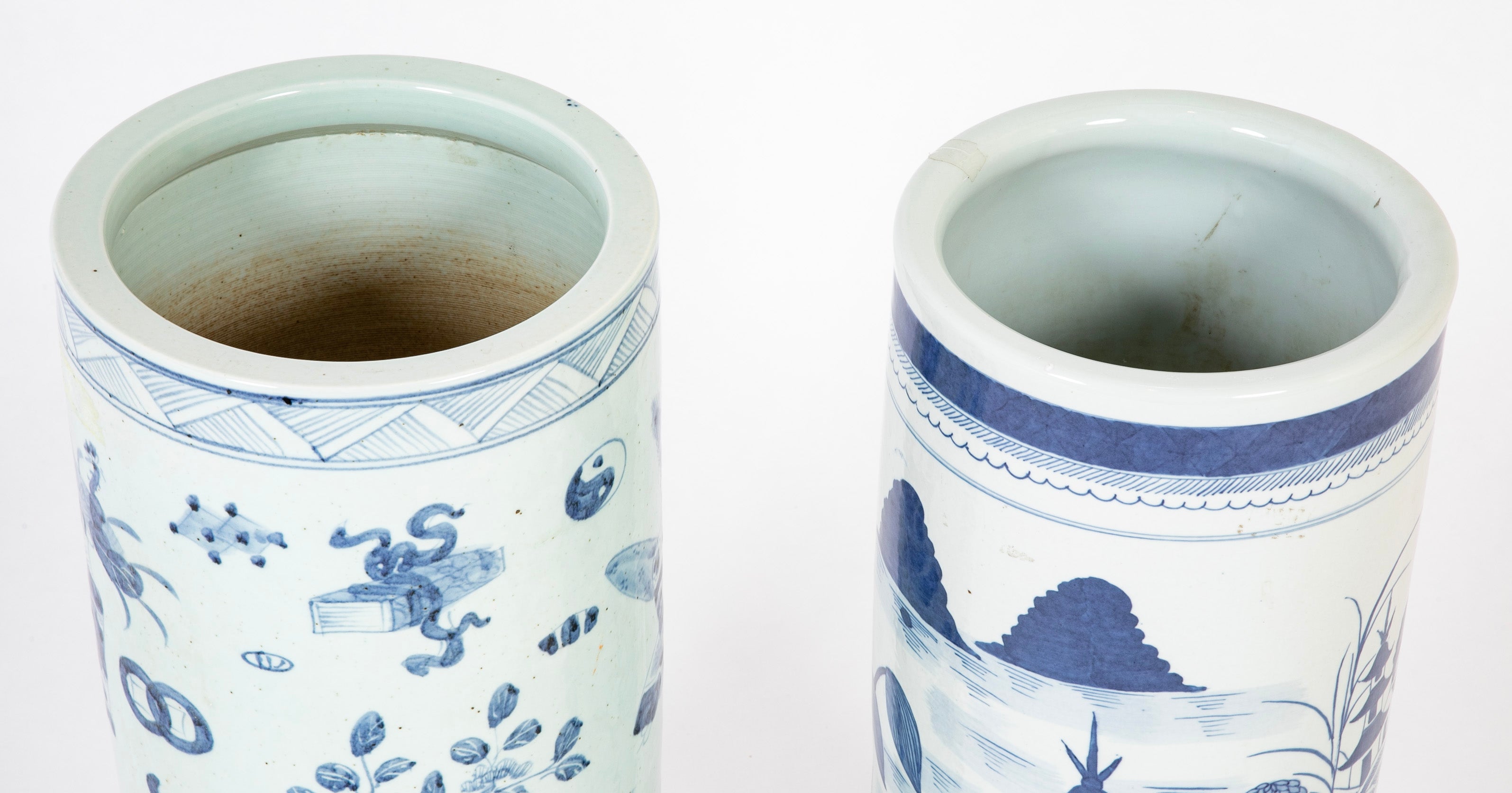 Two Similar Chinese Blue & White Porcelain Umbrella Stands Priced Individually