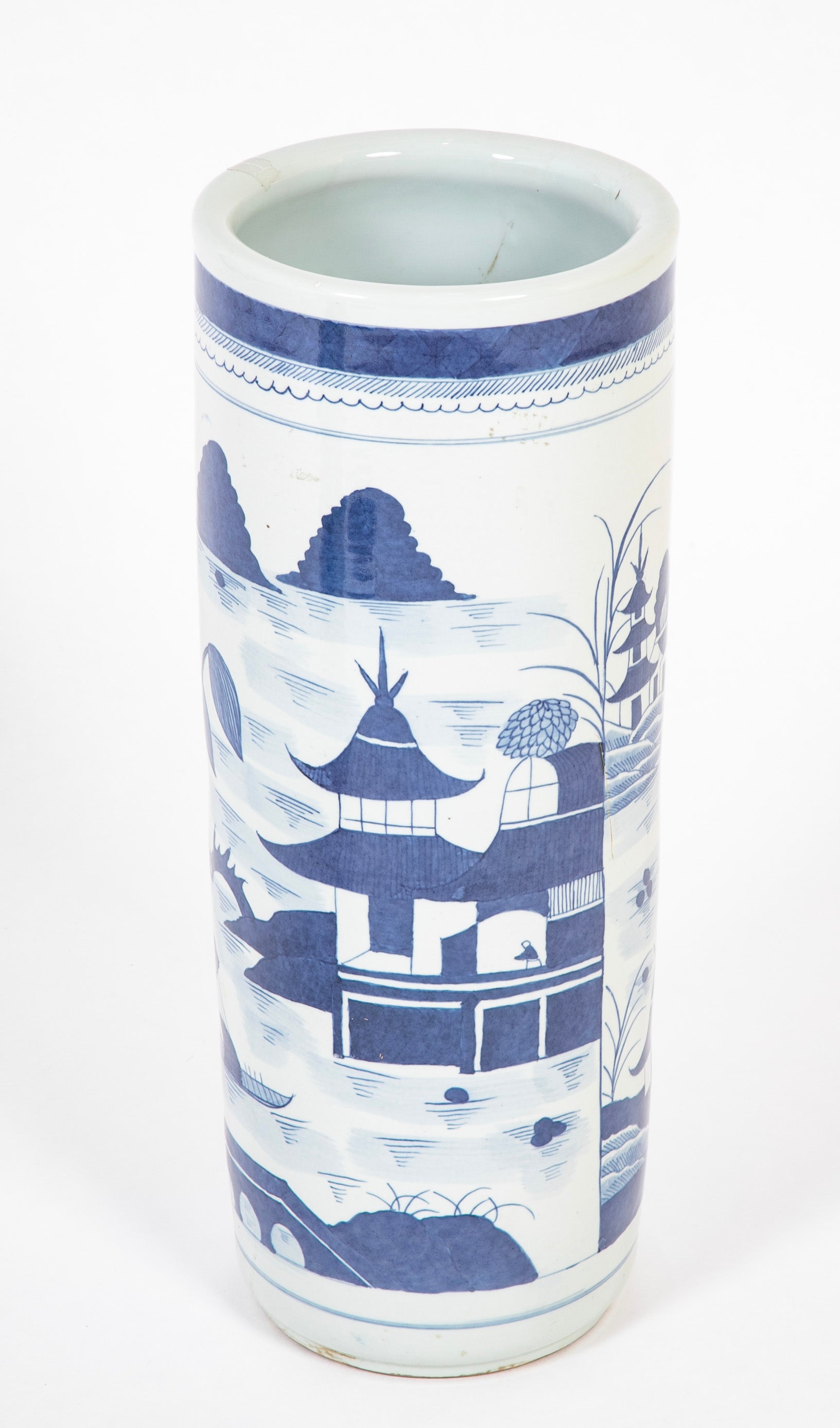 Two Similar Chinese Blue & White Porcelain Umbrella Stands Priced Individually