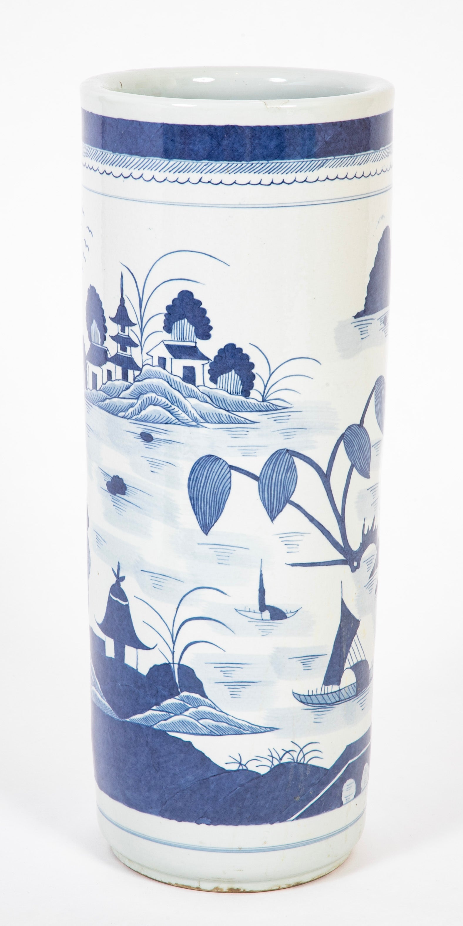 Two Similar Chinese Blue & White Porcelain Umbrella Stands Priced Individually
