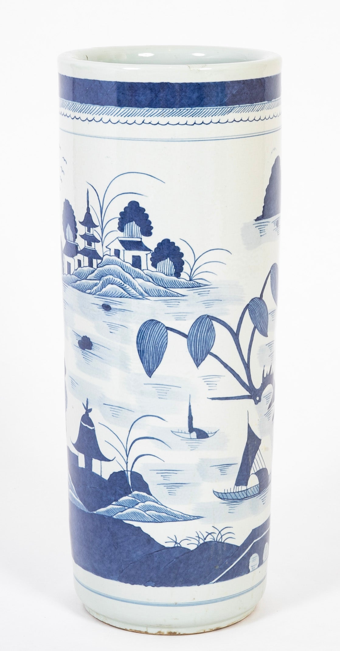 Two Similar Chinese Blue & White Porcelain Umbrella Stands Priced Individually