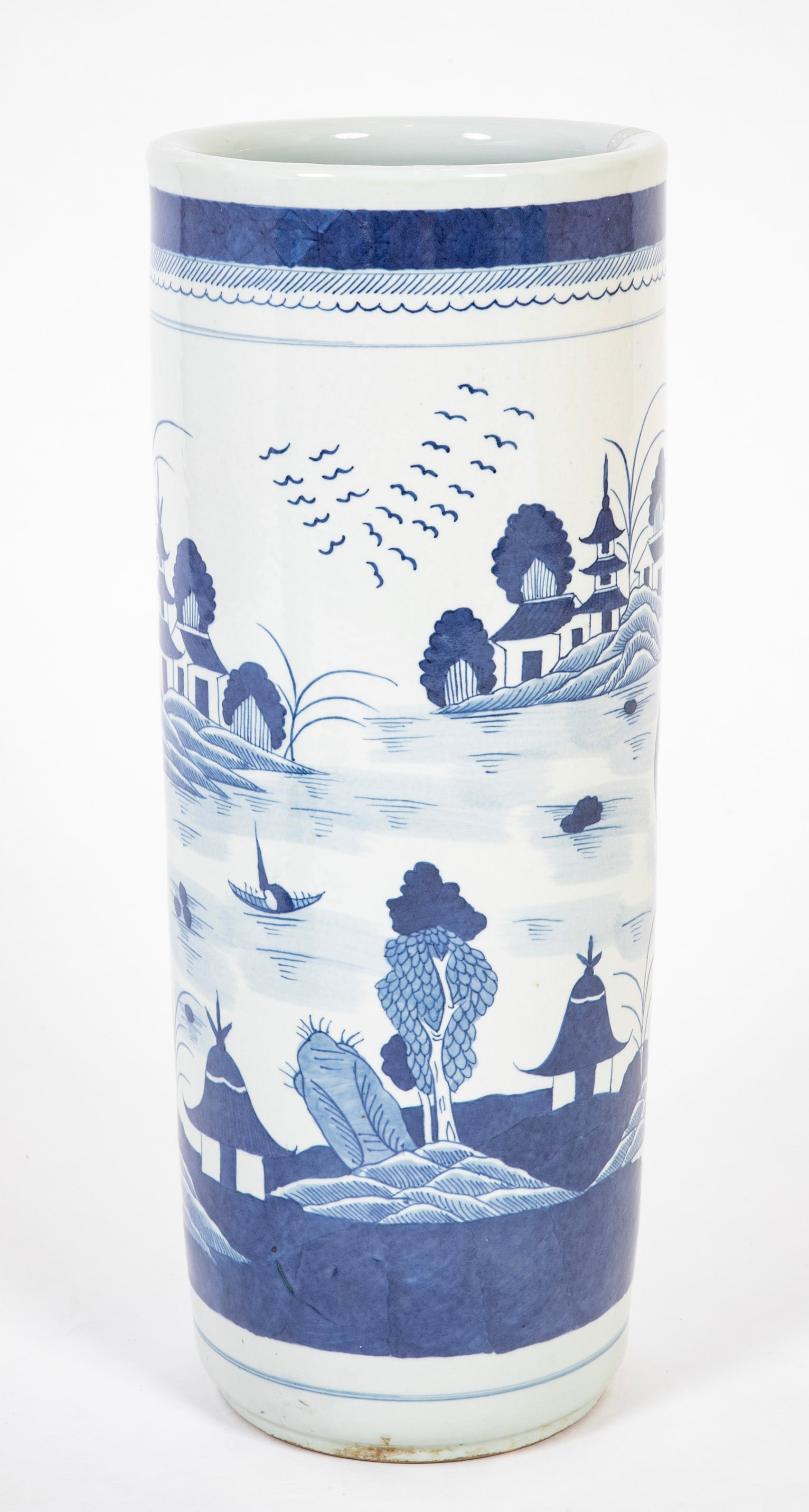 Two Similar Chinese Blue & White Porcelain Umbrella Stands Priced Individually