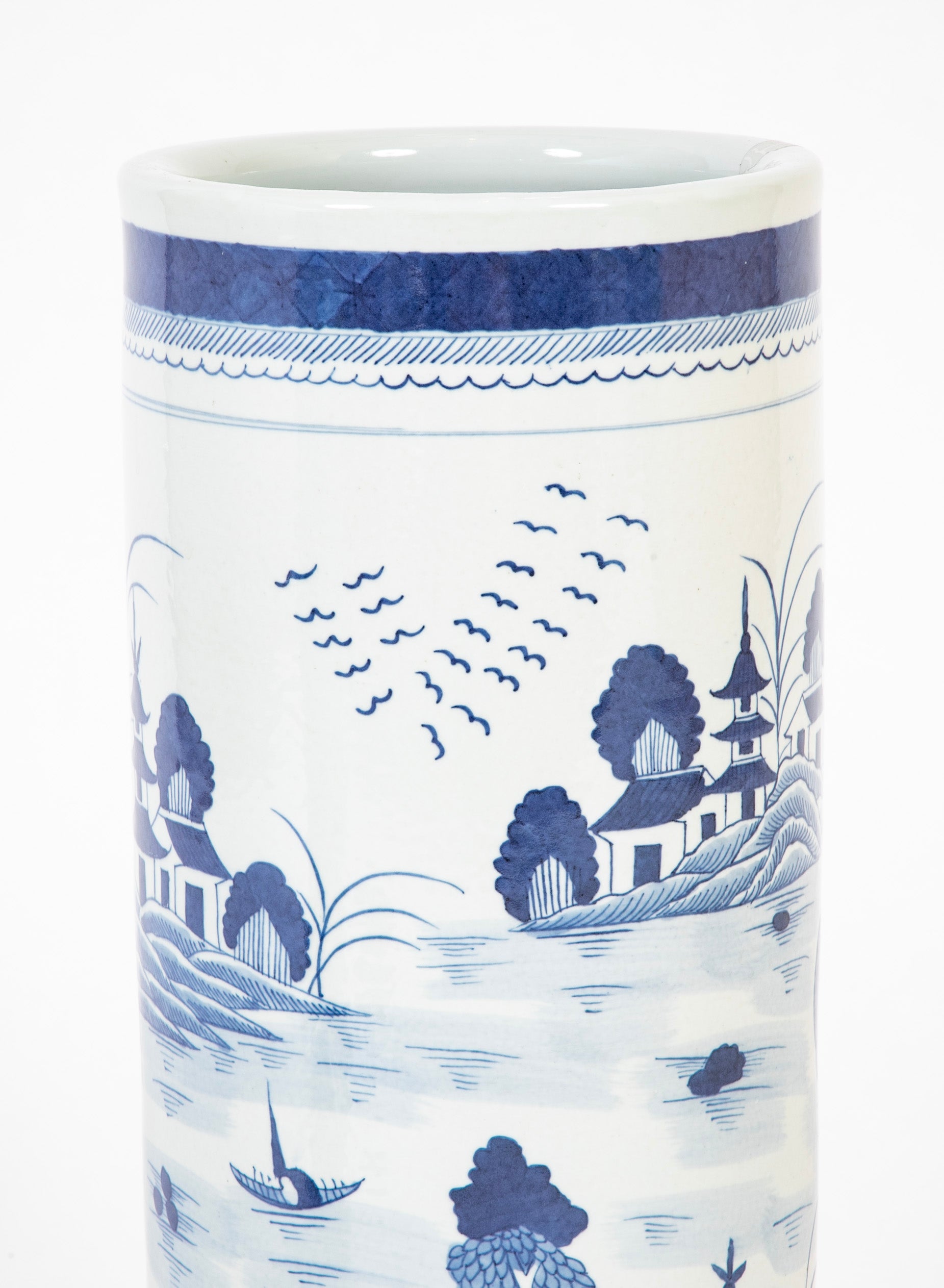 Two Similar Chinese Blue & White Porcelain Umbrella Stands Priced Individually