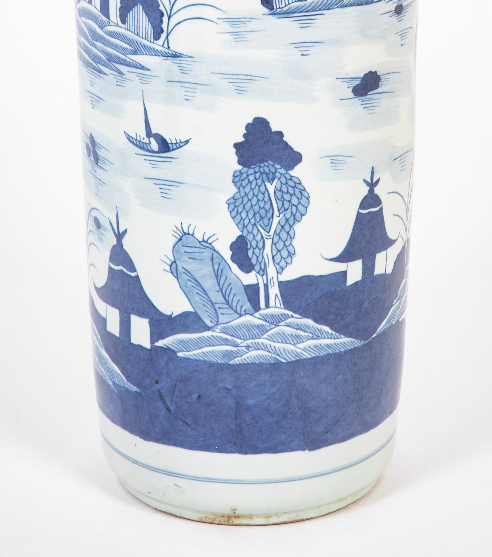 Two Similar Chinese Blue & White Porcelain Umbrella Stands Priced Individually