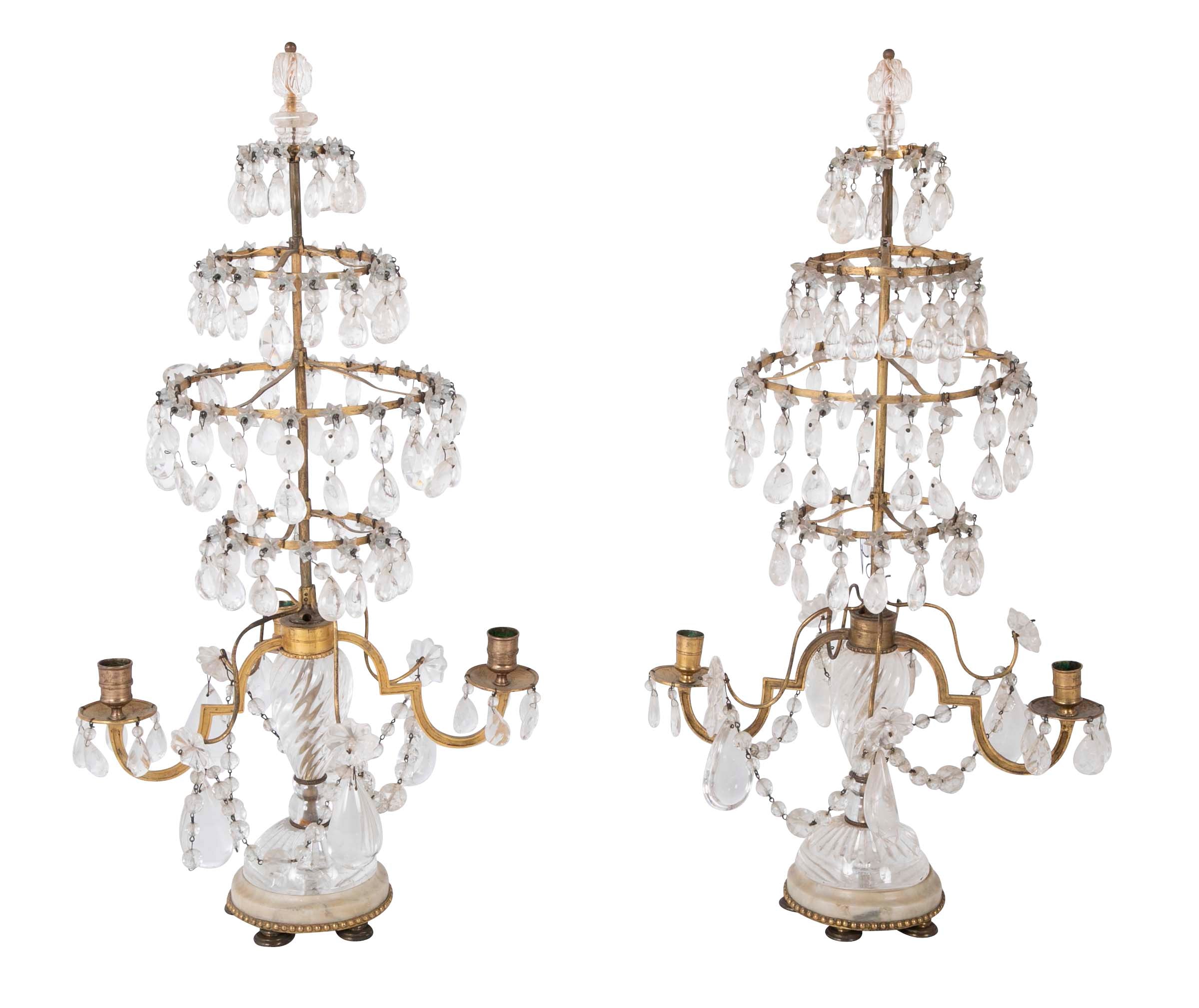 A Rare Pair of Swedish Rock Crystal & Crystal Candelabra