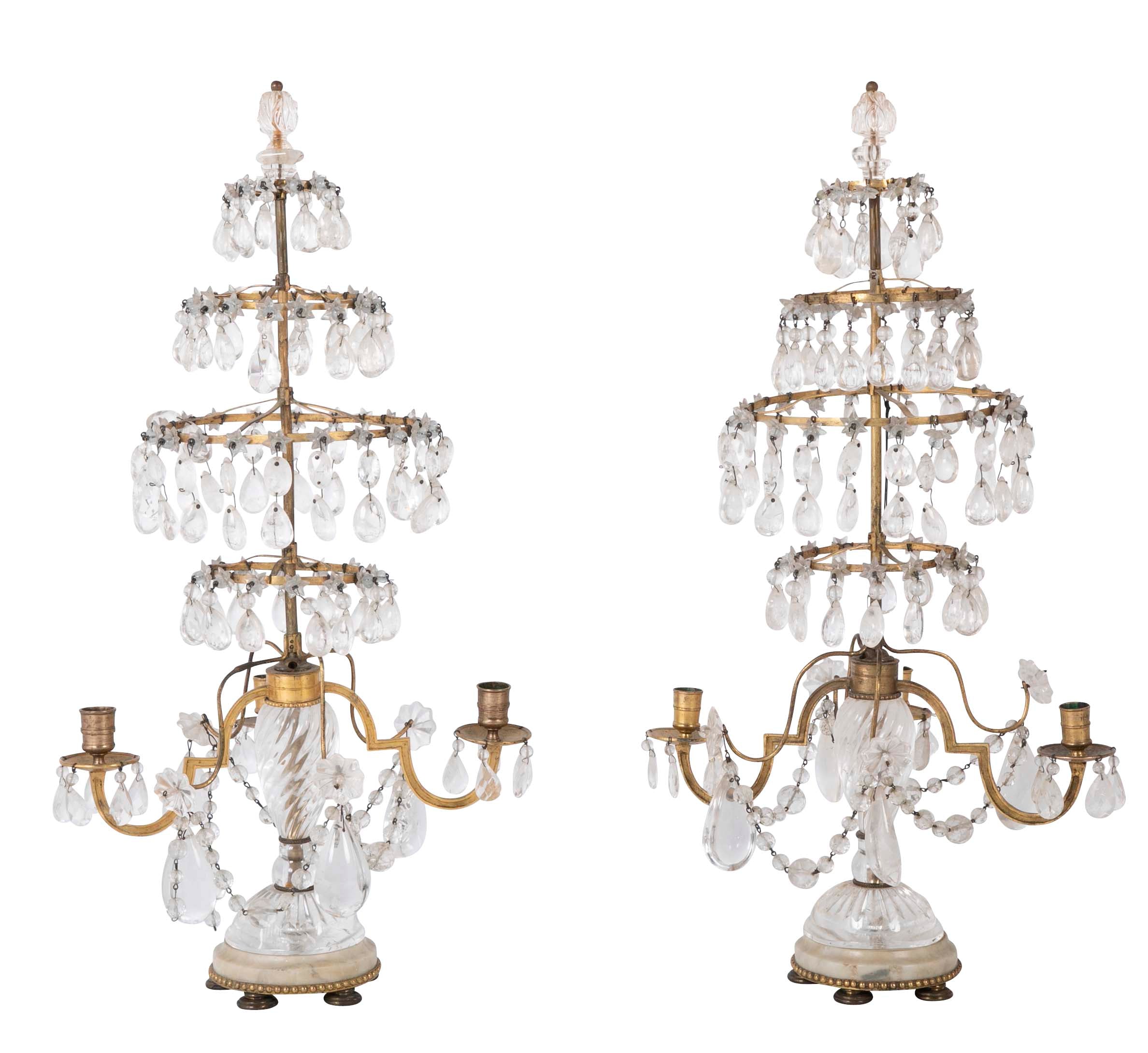 A Rare Pair of Swedish Rock Crystal & Crystal Candelabra