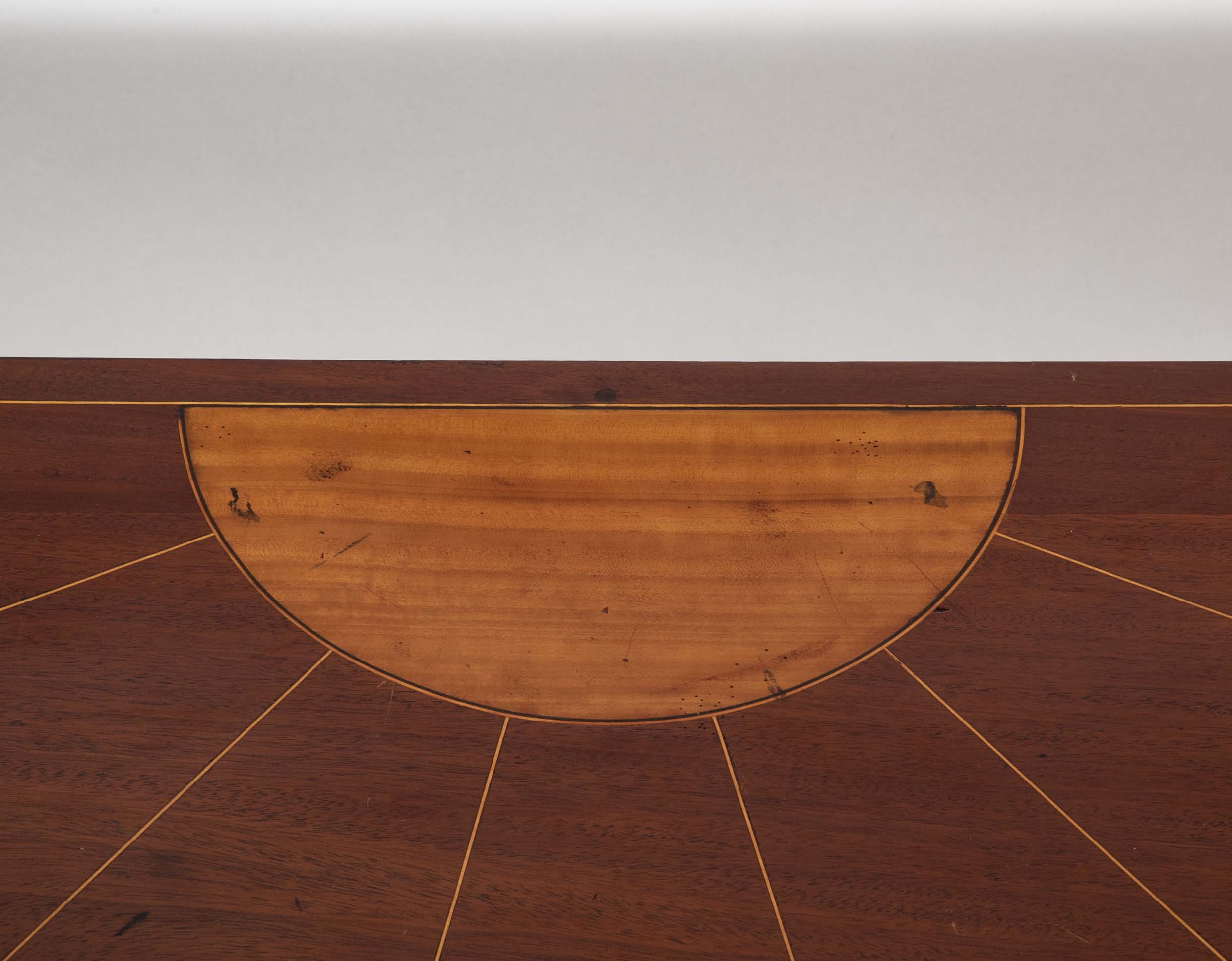 Pair of Satinwood Highly Decorated Mahogany Demilune Console Tables