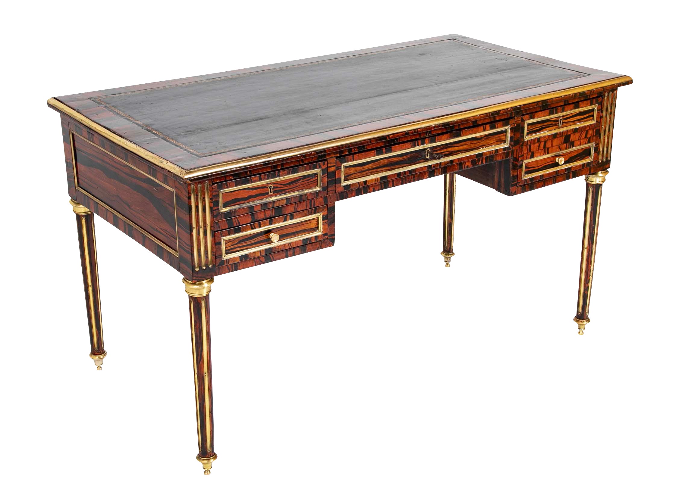 Louis XVI Style Neoclassic Form Leather Top Faux Calamander Desk