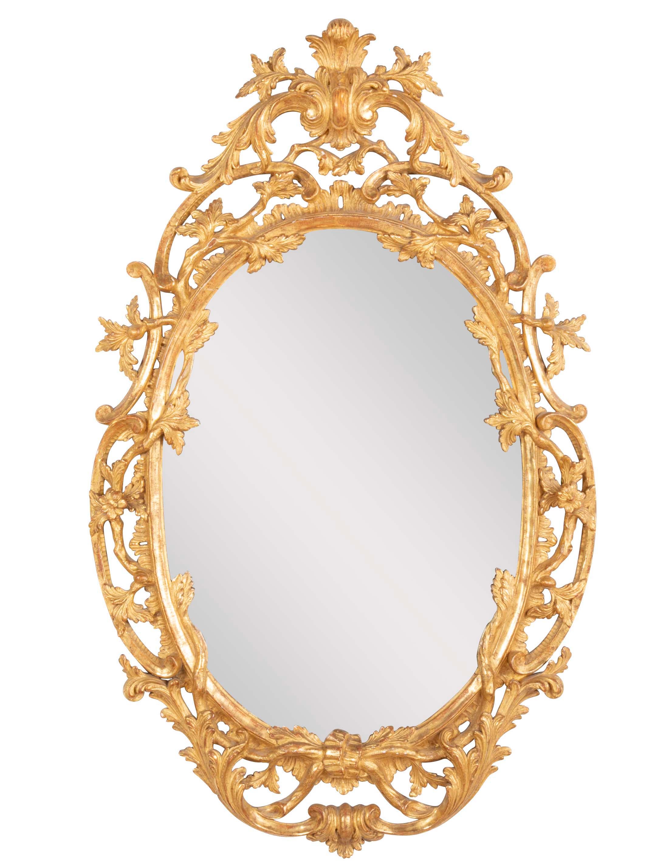 Pair of English George II Period Oval Gilt Mirrors