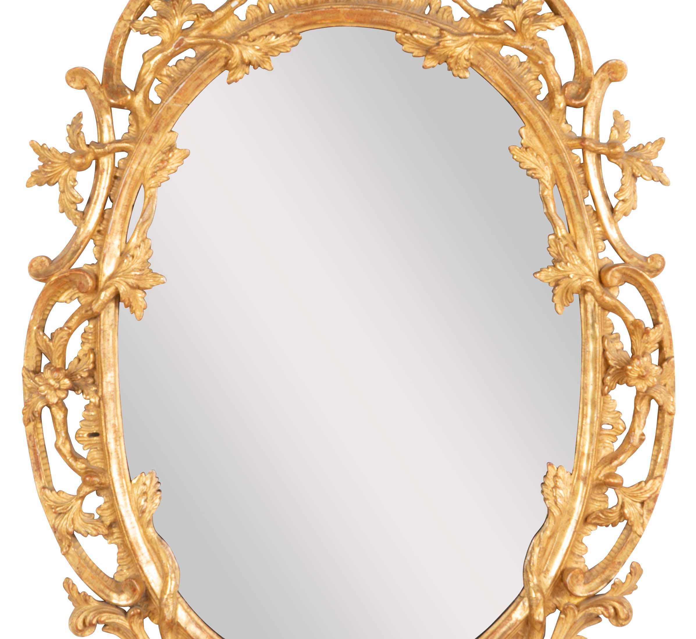 Pair of English George II Period Oval Gilt Mirrors