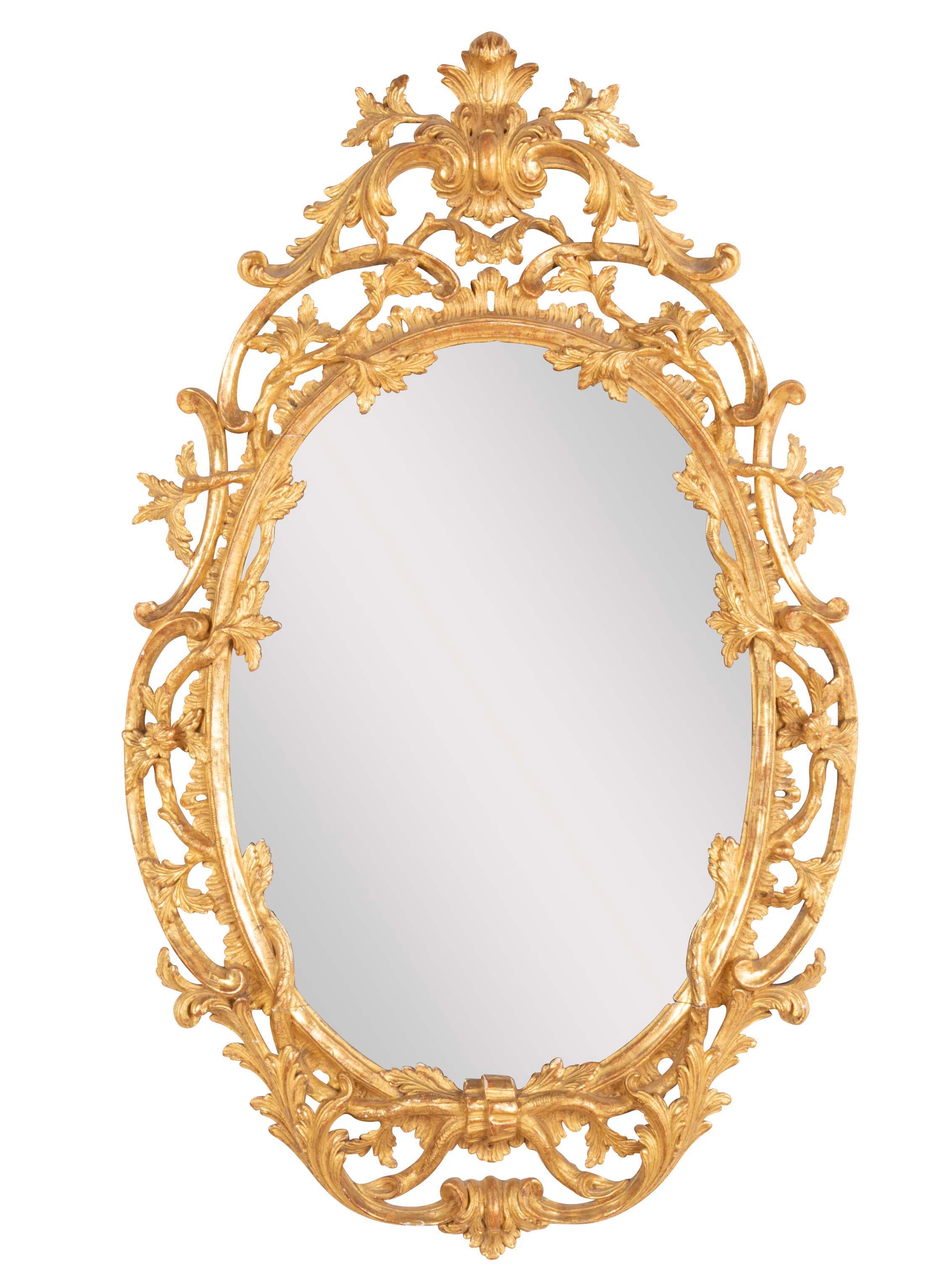 Pair of English George II Period Oval Gilt Mirrors