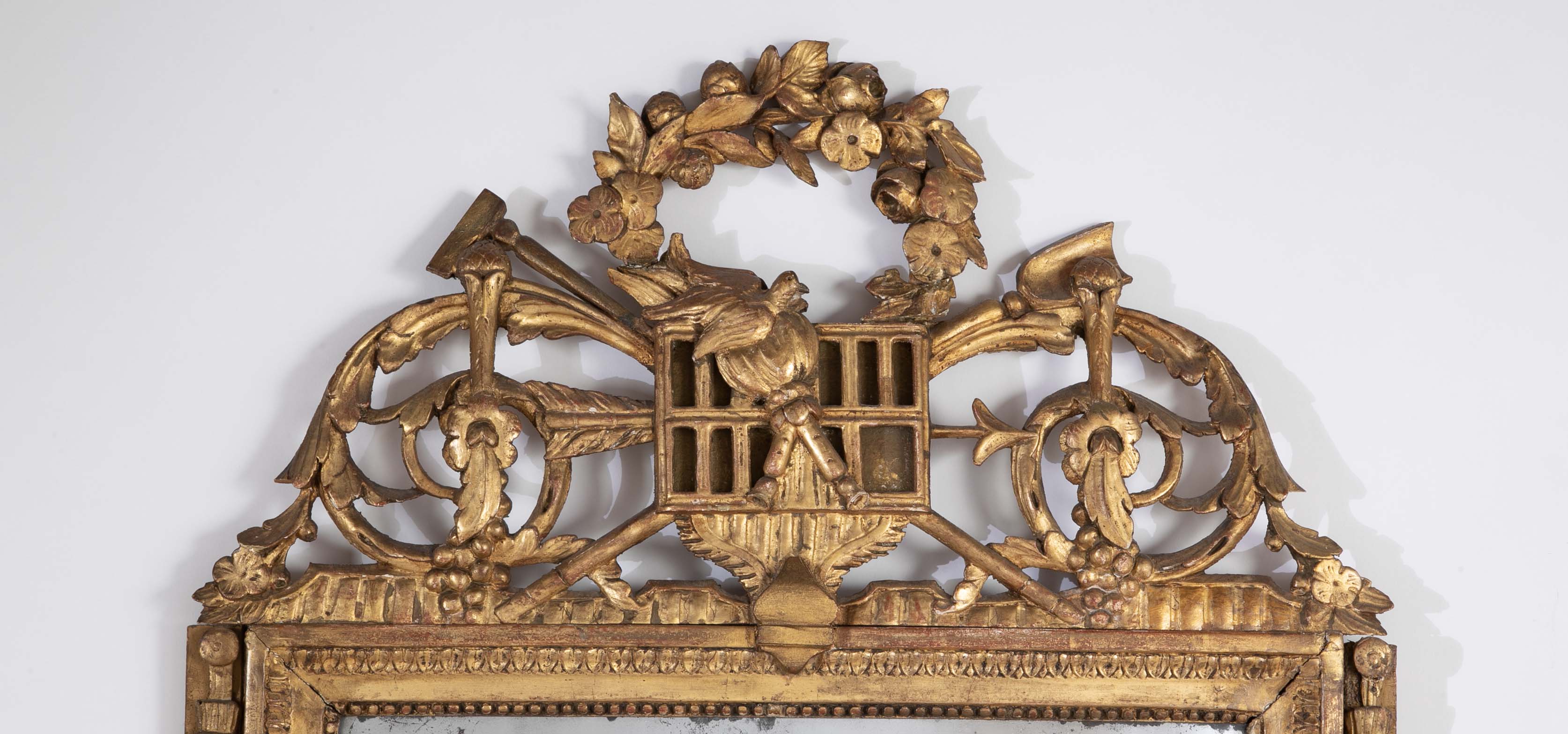 Louis XVI Period Carved & Gilded Mirror with Rare Birdcage Motif