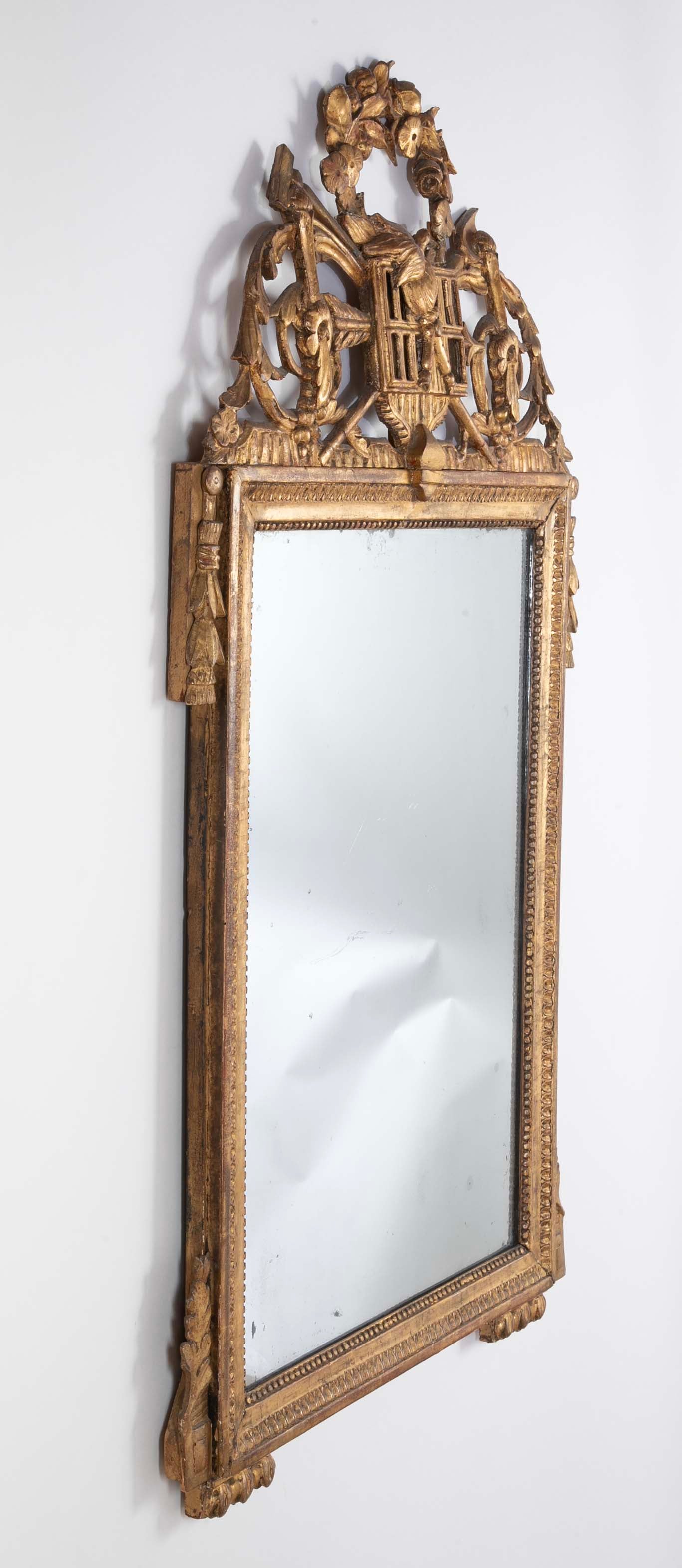Louis XVI Period Carved & Gilded Mirror with Rare Birdcage Motif