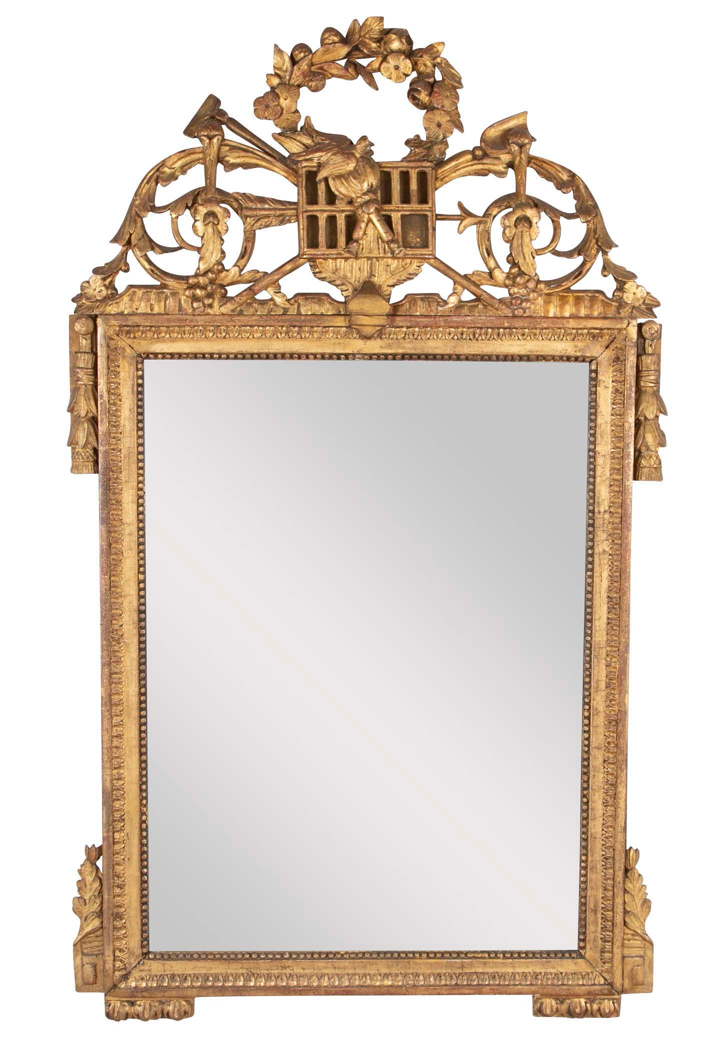 Louis XVI Period Carved & Gilded Mirror with Rare Birdcage Motif