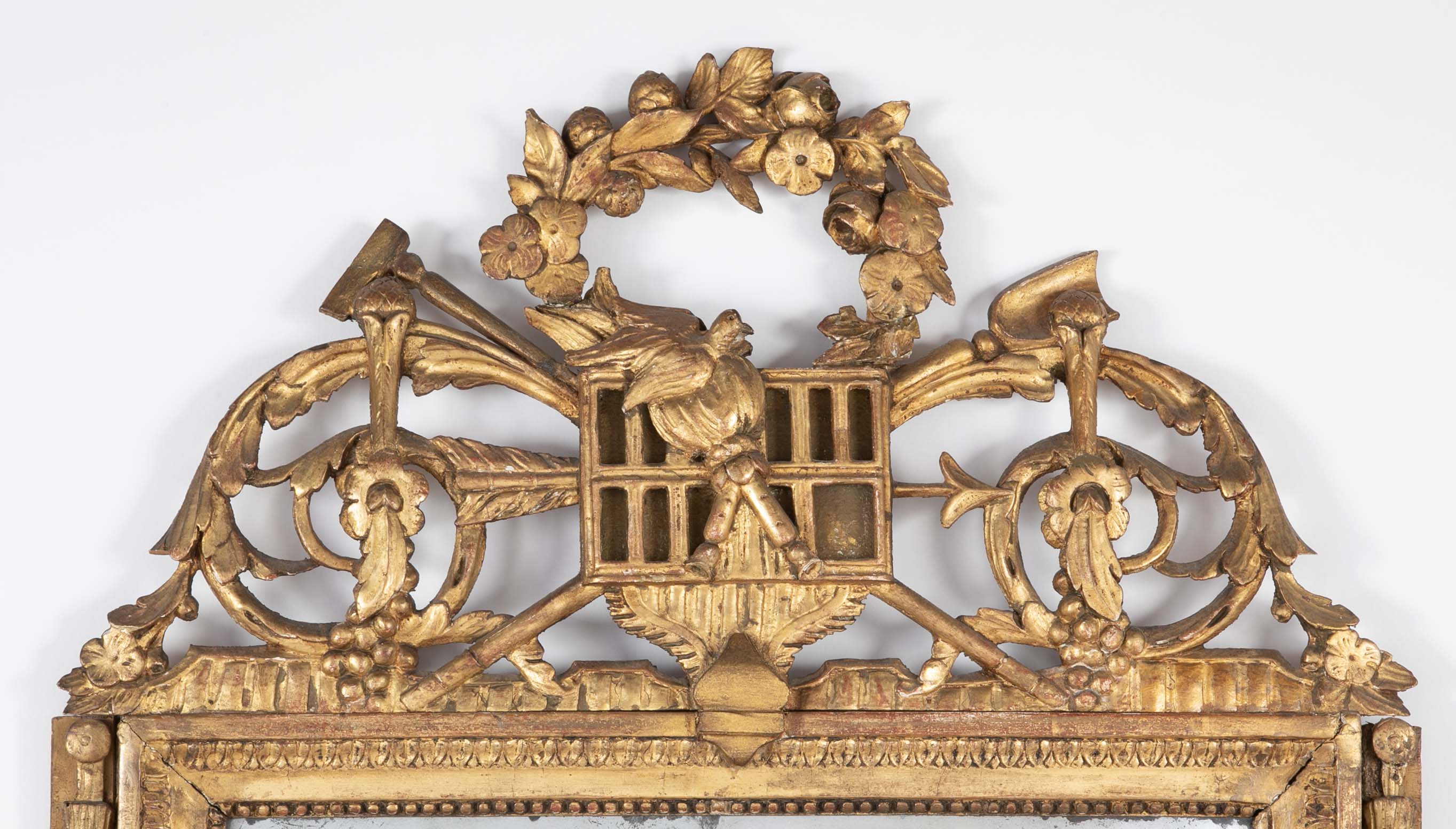 Louis XVI Period Carved & Gilded Mirror with Rare Birdcage Motif