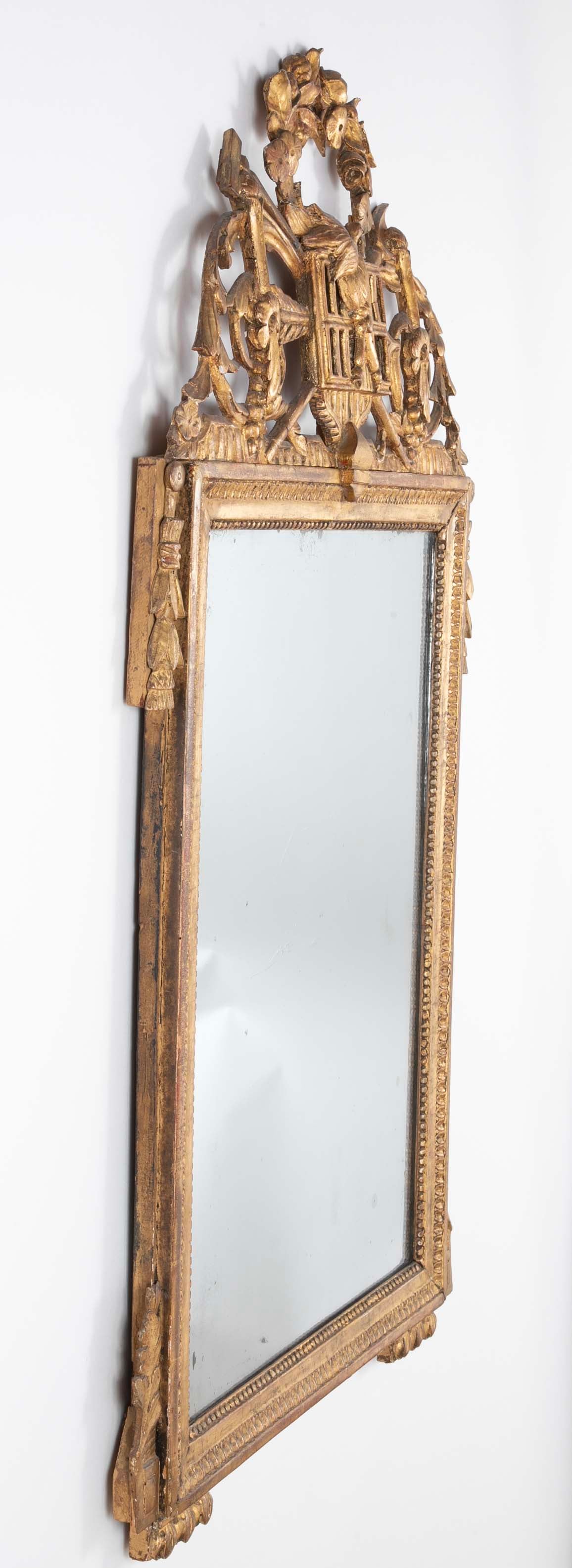 Louis XVI Period Carved & Gilded Mirror with Rare Birdcage Motif