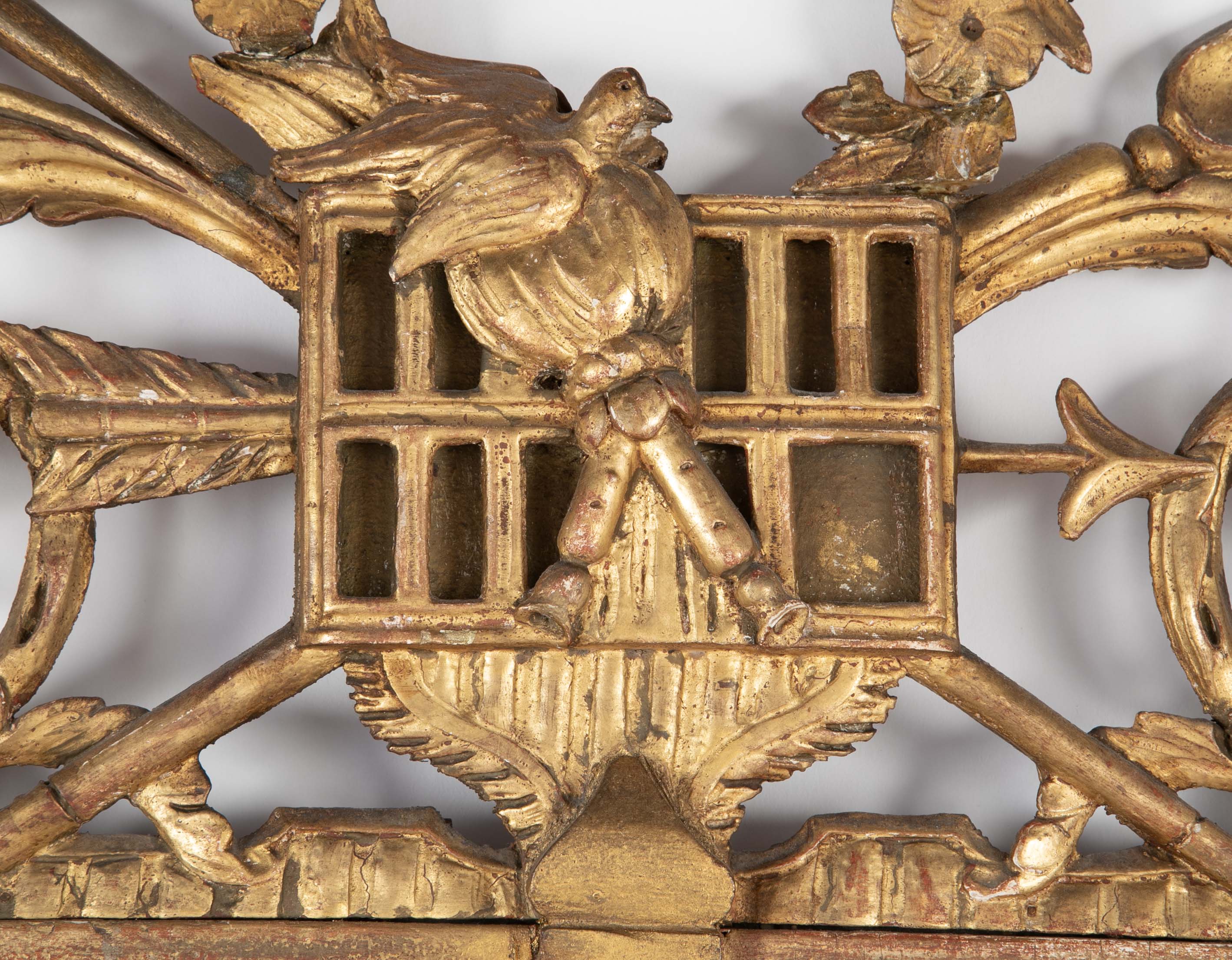 Louis XVI Period Carved & Gilded Mirror with Rare Birdcage Motif