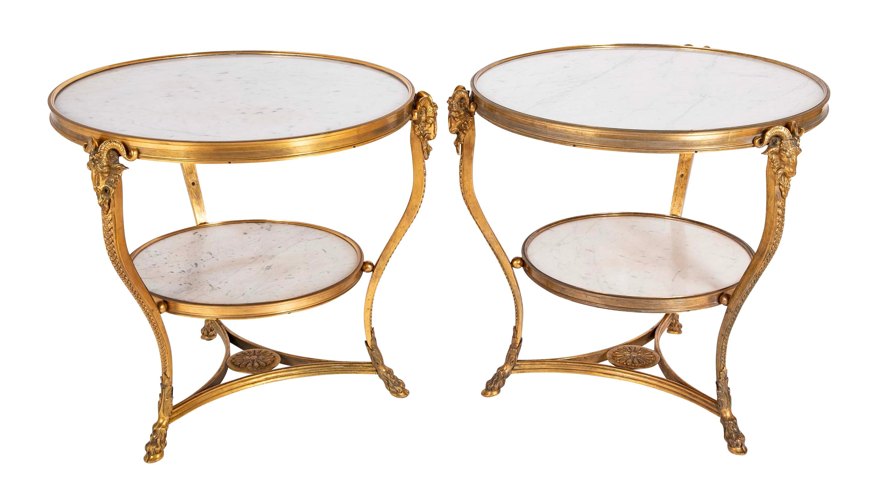 Pair of Important Bronze Marble Top Gueridons