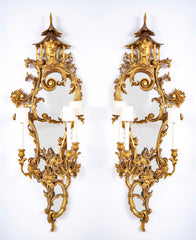 Pair of Gilded Rococo Three Arm English Sconces