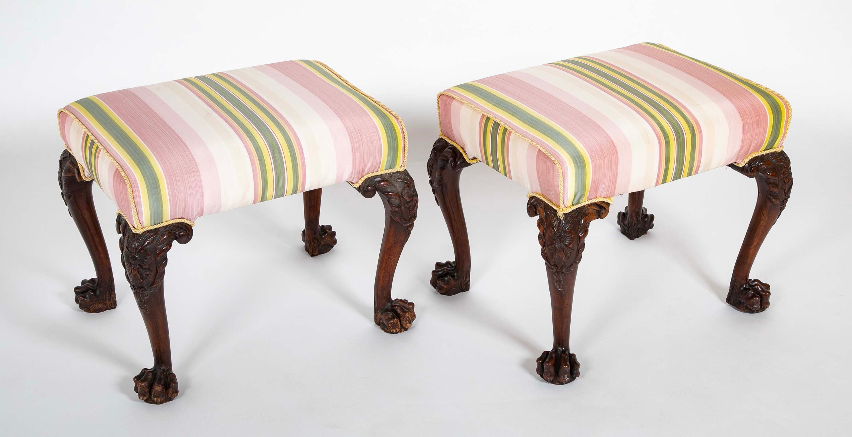 Rare Pair of Irish George II Period Walnut Stools