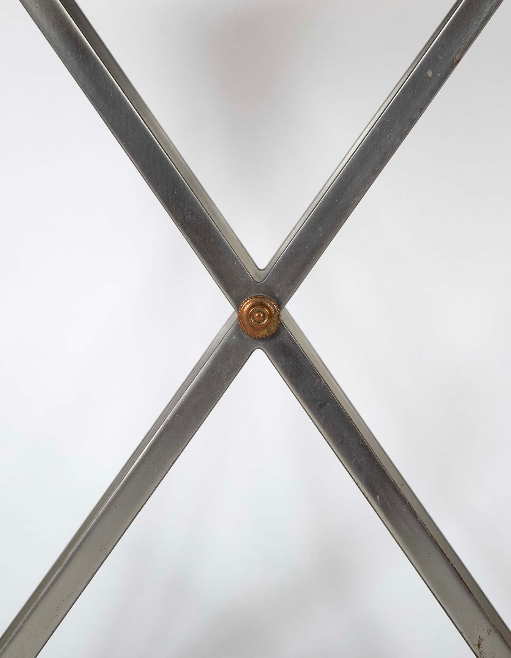A Pair of Steel & Brass 'X' Form Marble Top Gueridons