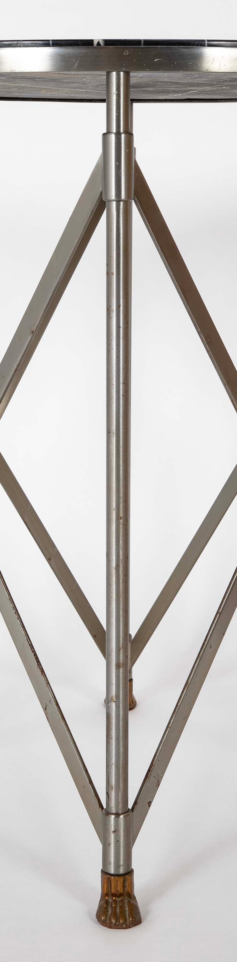 A Pair of Steel & Brass 'X' Form Marble Top Gueridons