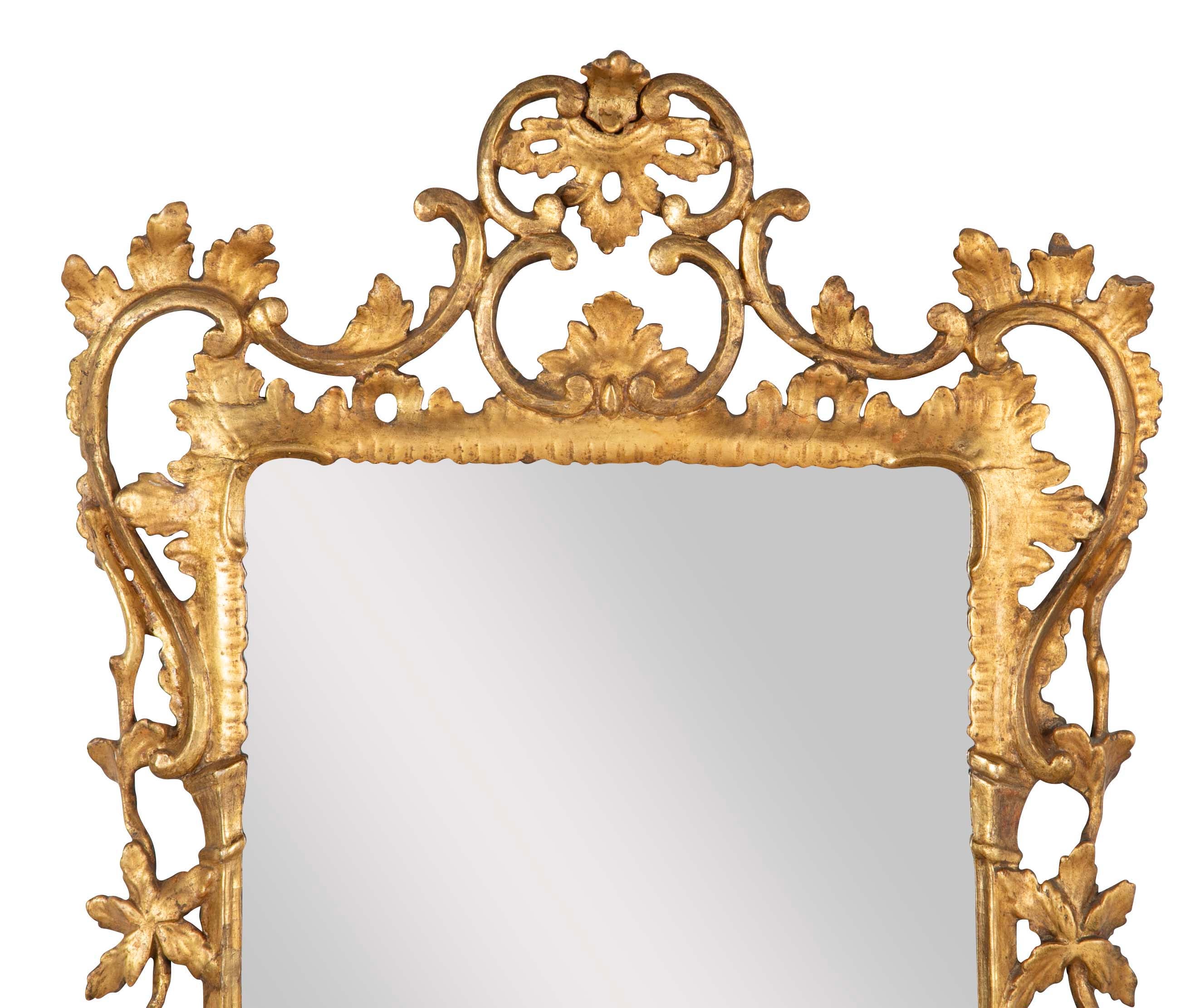Rare Size George II Period Chippendale Rococo Gilded Mirror