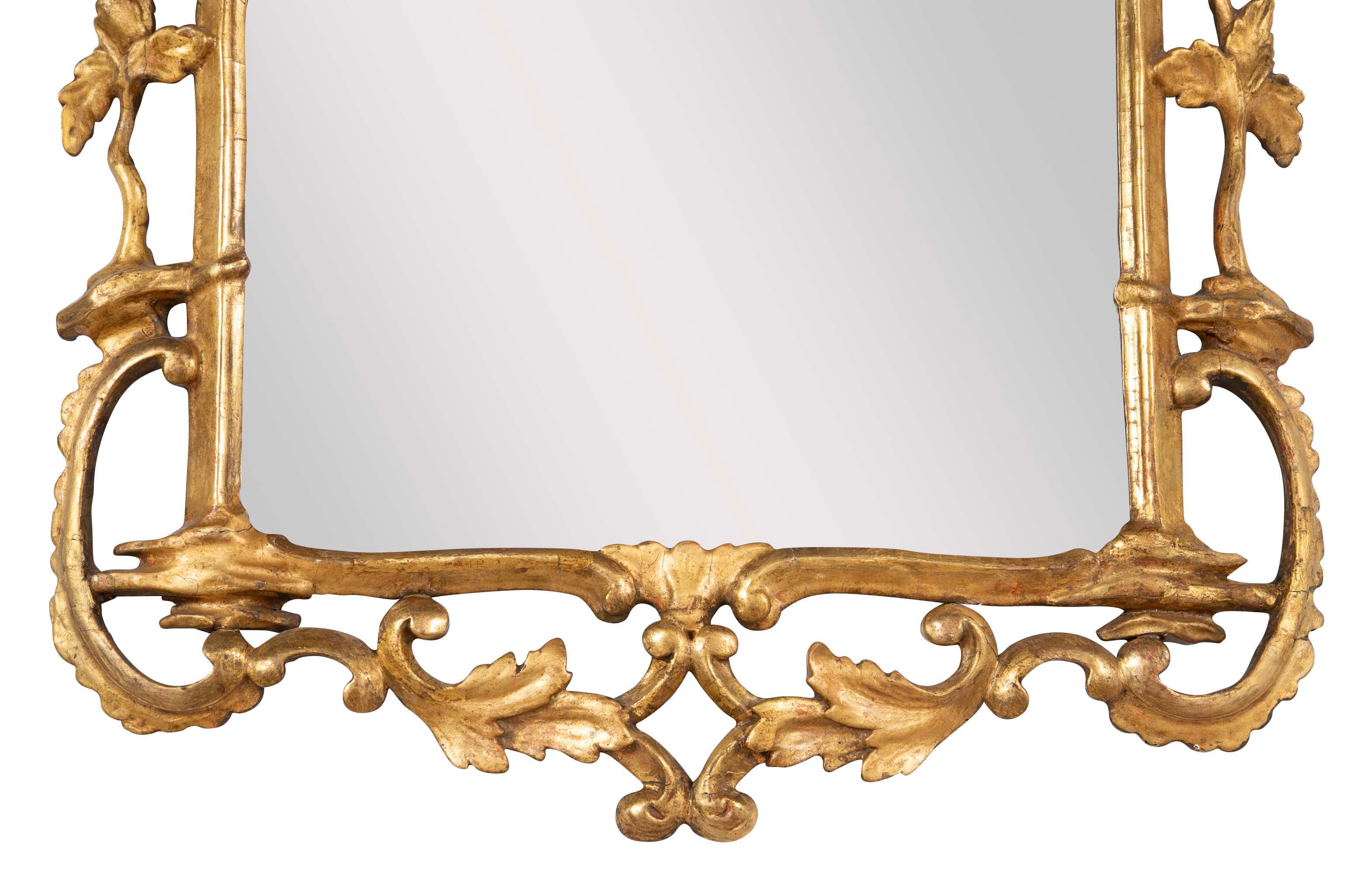 Rare Size George II Period Chippendale Rococo Gilded Mirror