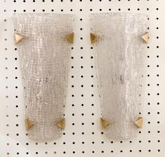 Pair of Angular Glass Sconces with Brass Accents