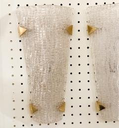 Pair of Angular Glass Sconces with Brass Accents