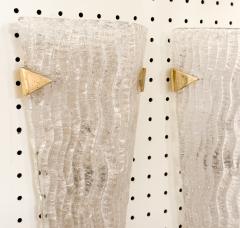 Pair of Angular Glass Sconces with Brass Accents