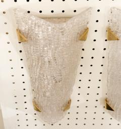 Pair of Angular Glass Sconces with Brass Accents