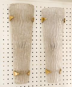 Pair of Angular Glass Sconces with Brass Accents