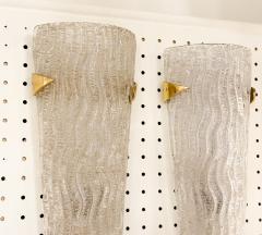 Pair of Angular Glass Sconces with Brass Accents