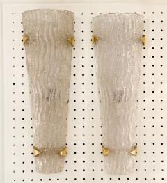 Pair of Angular Glass Sconces with Brass Accents