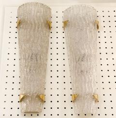 Pair of Angular Glass Sconces with Brass Accents
