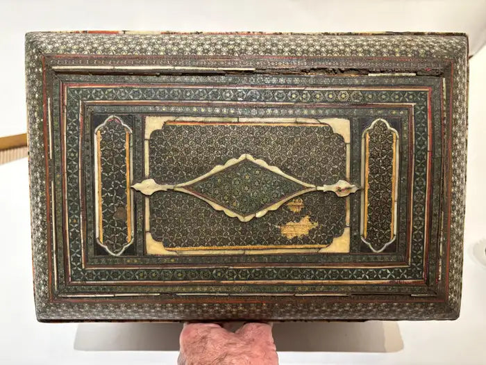19th Century Anglo Indian Inlaid Mosaic Box With Drop Front and Drawers