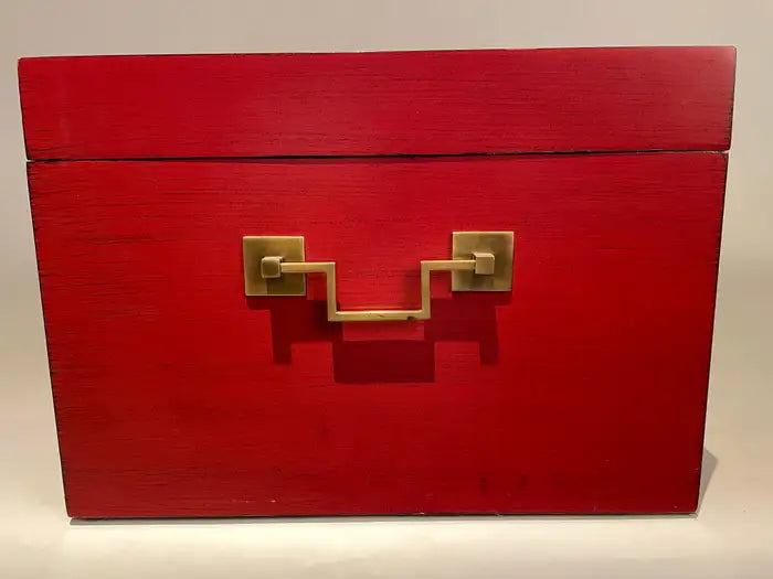 Chinese Red Lacquered Box With Brass Mounts, Mid 20th Century