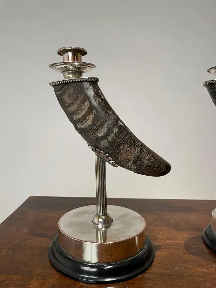 Pair of Mid 20th Century Silver Plated Horn Candlesticks