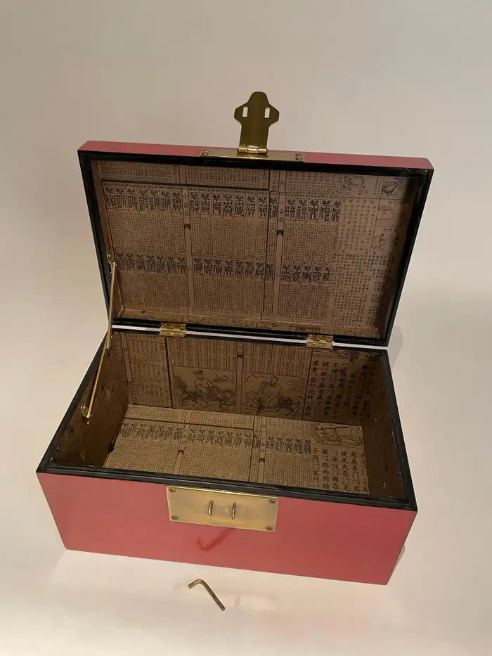 Chinese Red Lacquered Box With Brass Mounts, Mid 20th Century