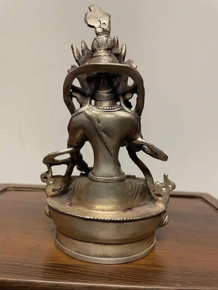 Indian Silvered Bronze Buddhist Deity Vajradhara Seated in Lotus Position