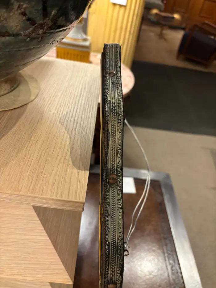 Early 20th Century Moorish Style Moroccan Incised Bone Mirror with Brass Border